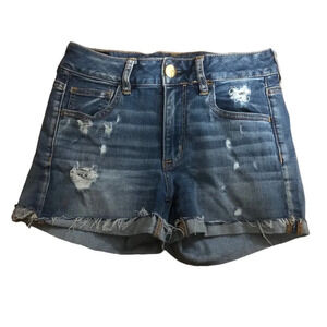 AMERICAN EAGLE Sz 4 Women's "Hi-Rise Shorties" Lighter Wash Denim Jeans Shorts